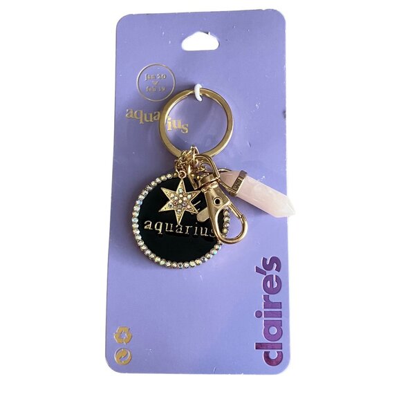NWT Aquarius Zodiac Crystal Keychain Bag Charm Claire’s Celestial Whimsigoth - Picture 1 of 4